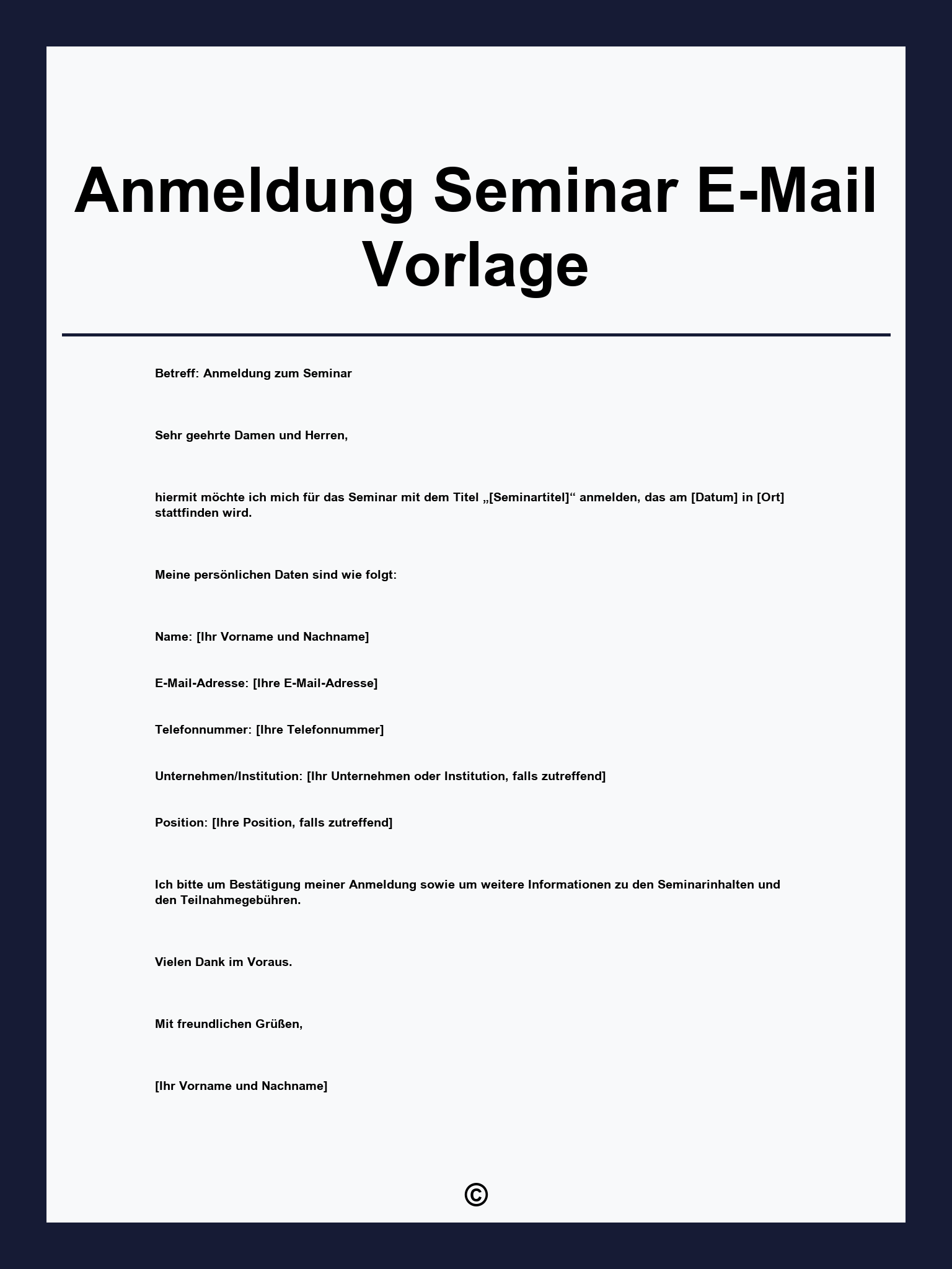 Anmeldung Seminar E-Mail Vorlage