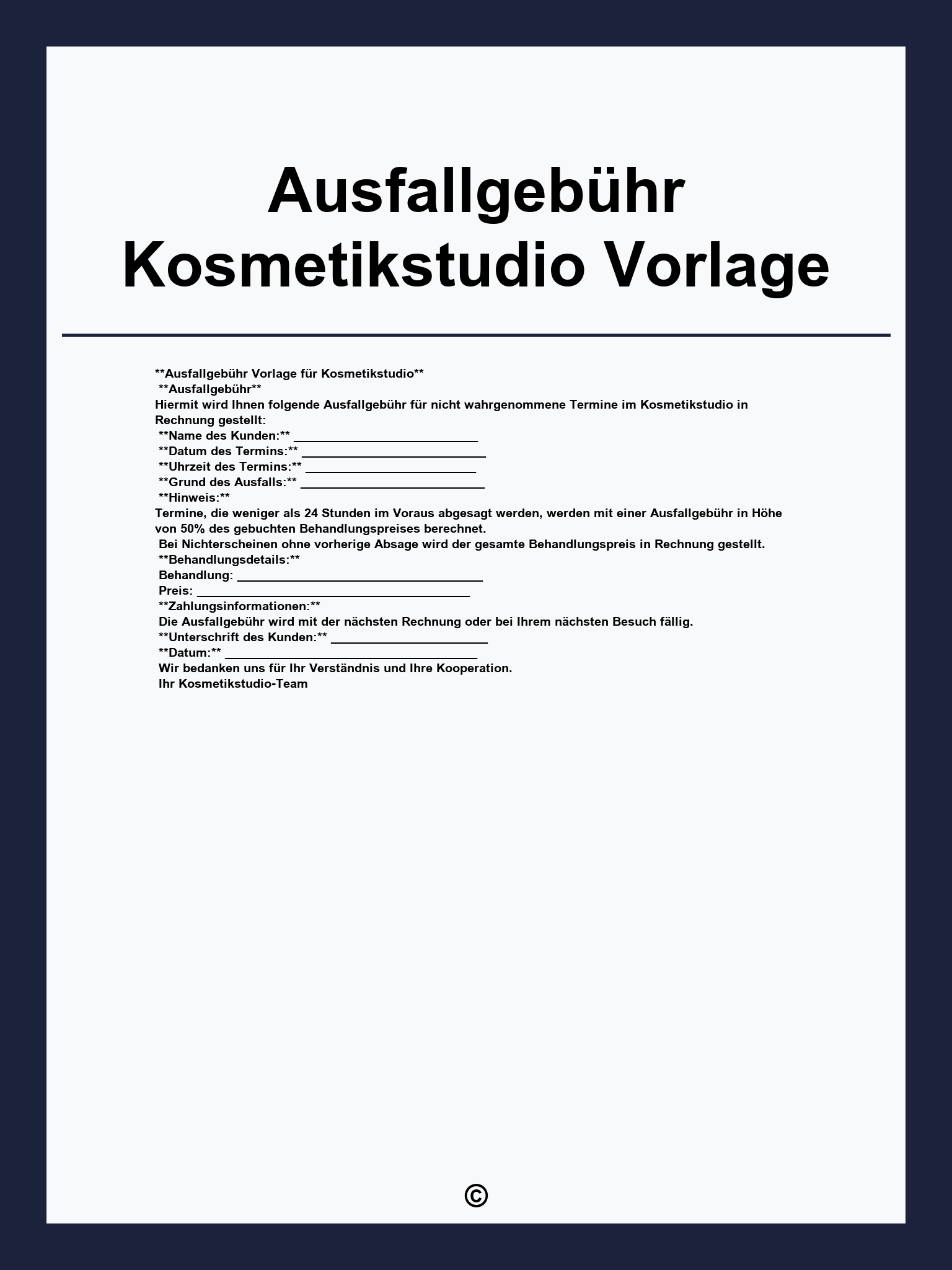 Ausfallgebühr Kosmetikstudio Vorlage