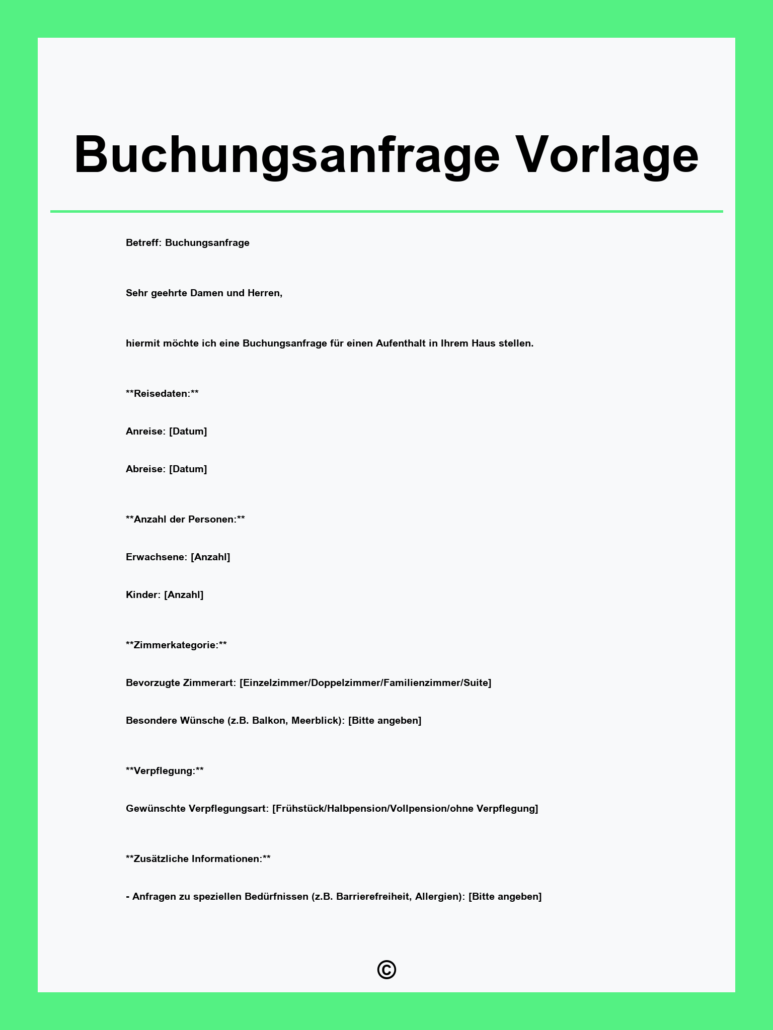 Buchungsanfrage Vorlage