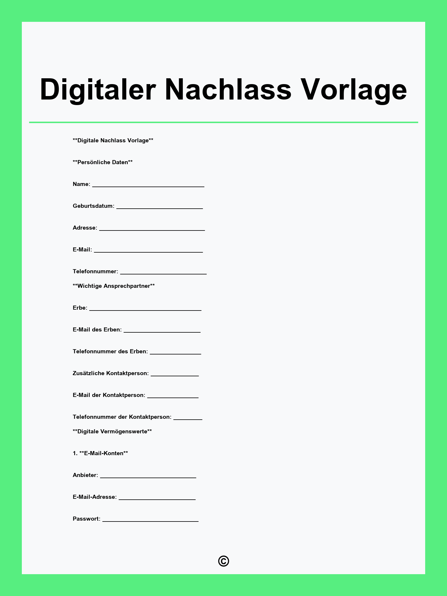 Digitaler Nachlass Vorlage