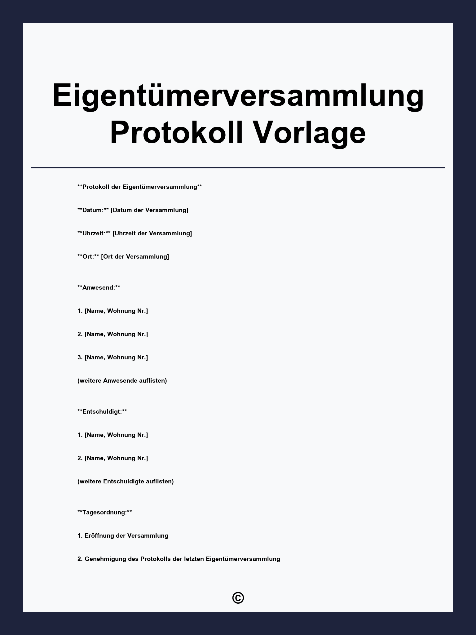 Eigentümerversammlung Protokoll Vorlage