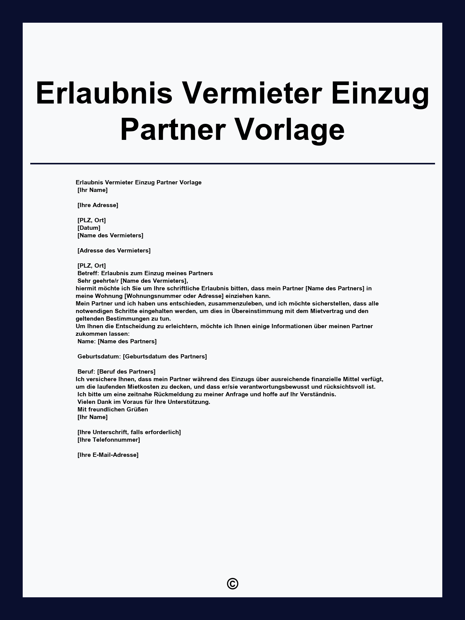Erlaubnis Vermieter Einzug Partner Vorlage