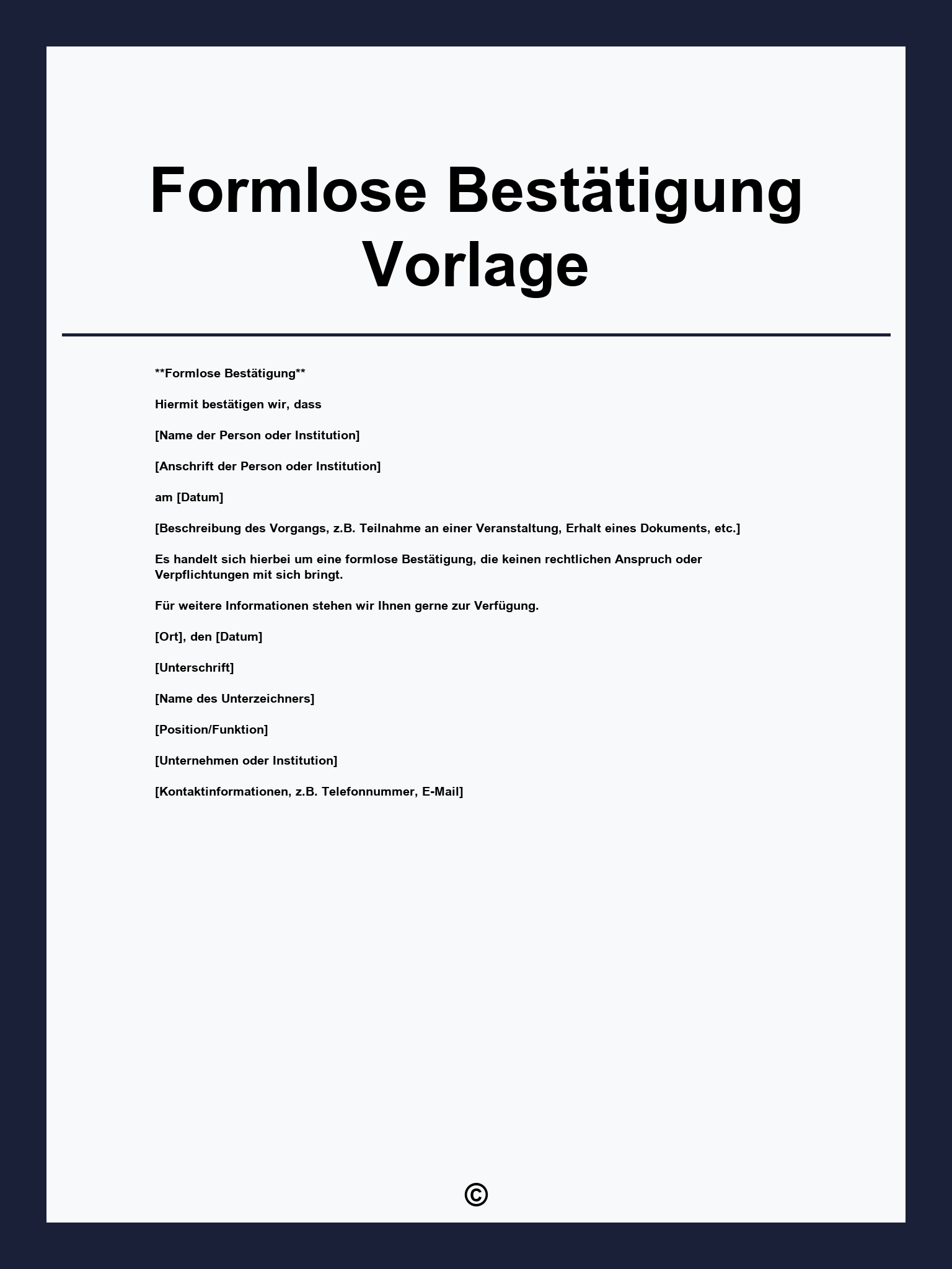 Formlose Bestätigung Vorlage