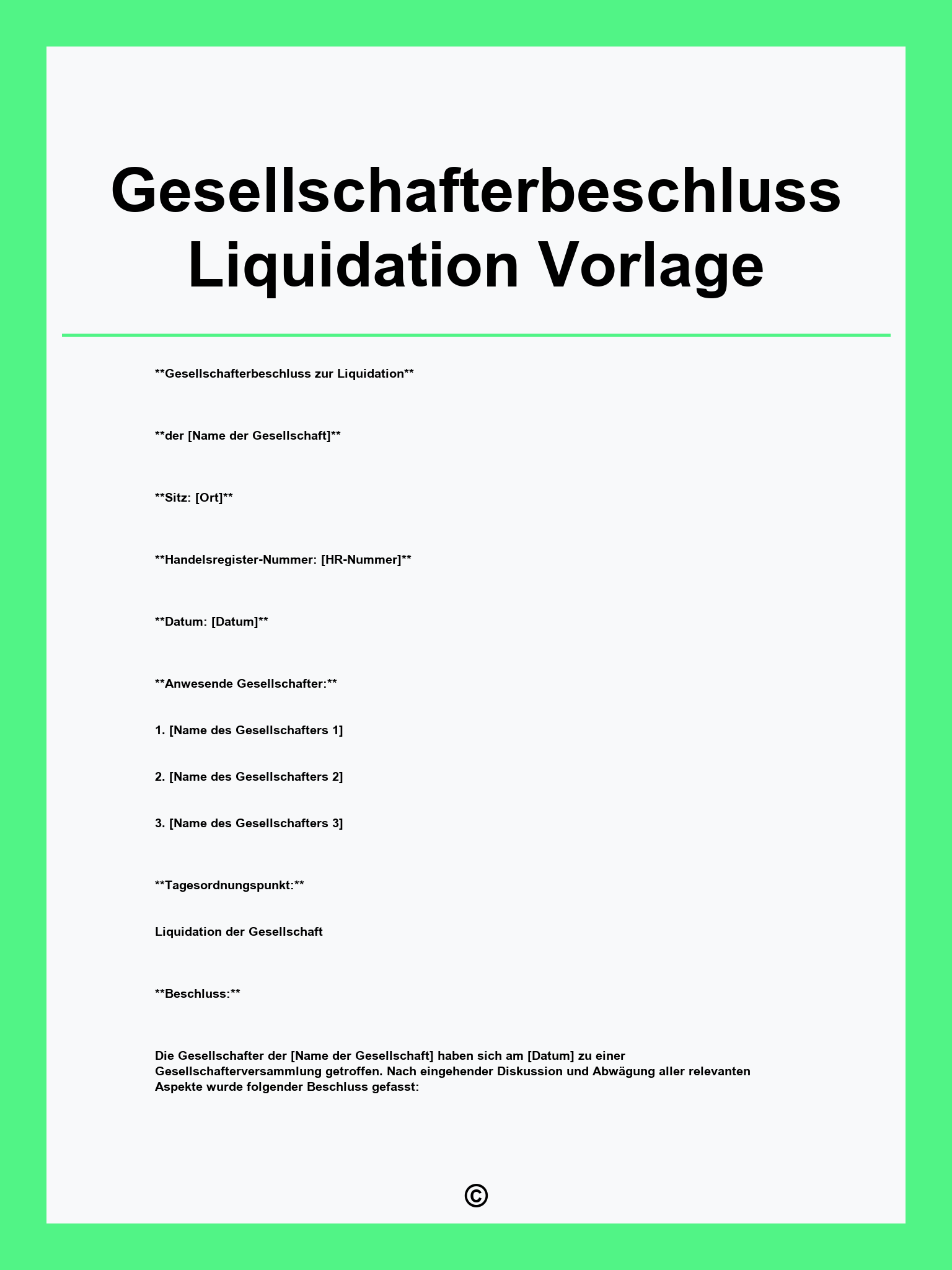 Gesellschafterbeschluss Liquidation Vorlage