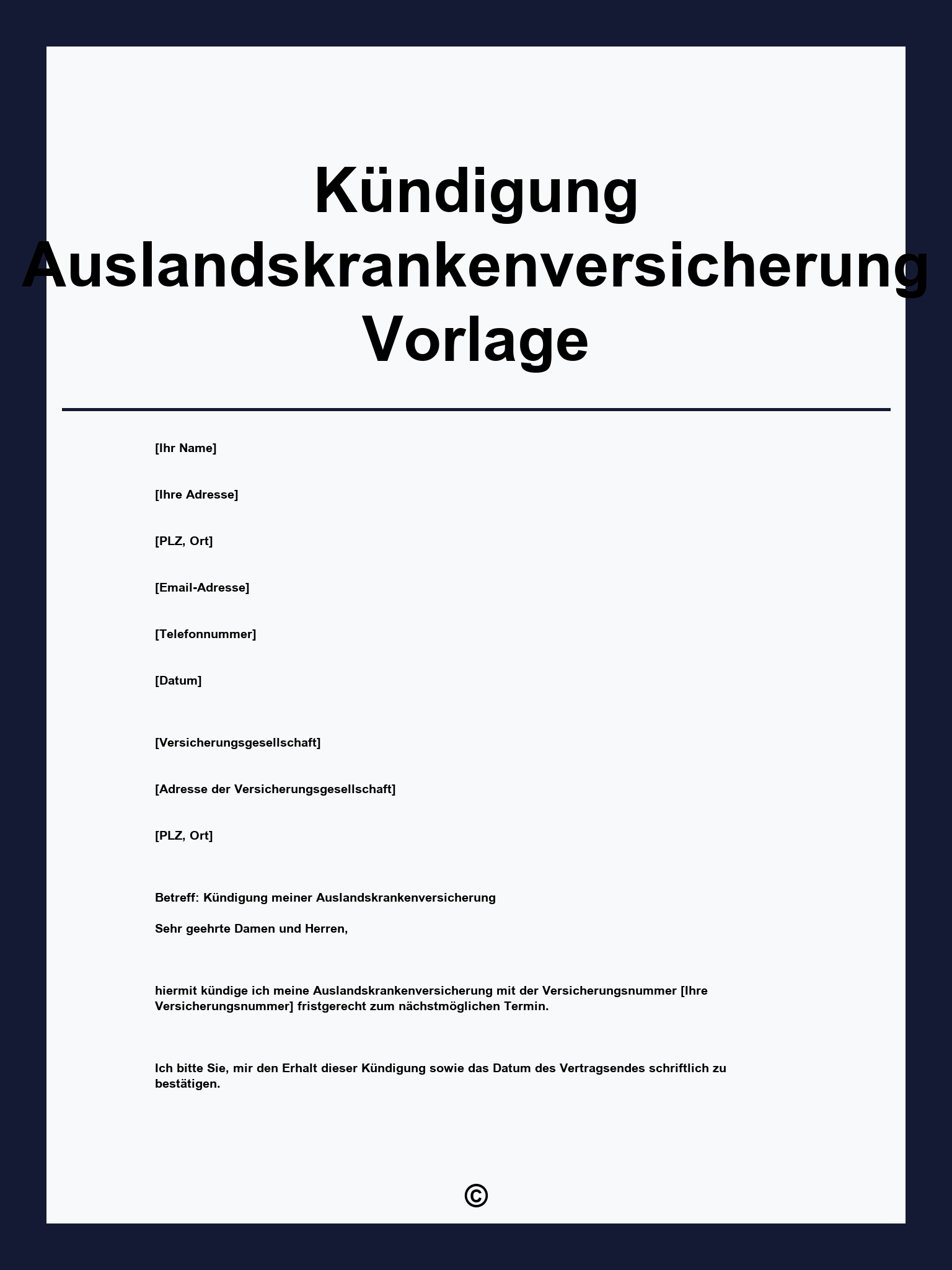 Kündigung Auslandskrankenversicherung Vorlage