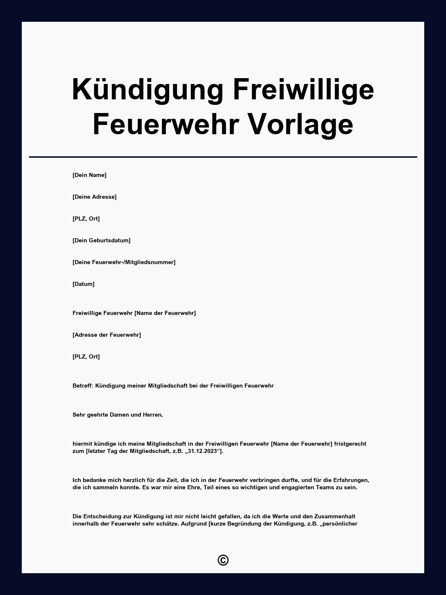 Kündigung Freiwillige Feuerwehr Vorlage