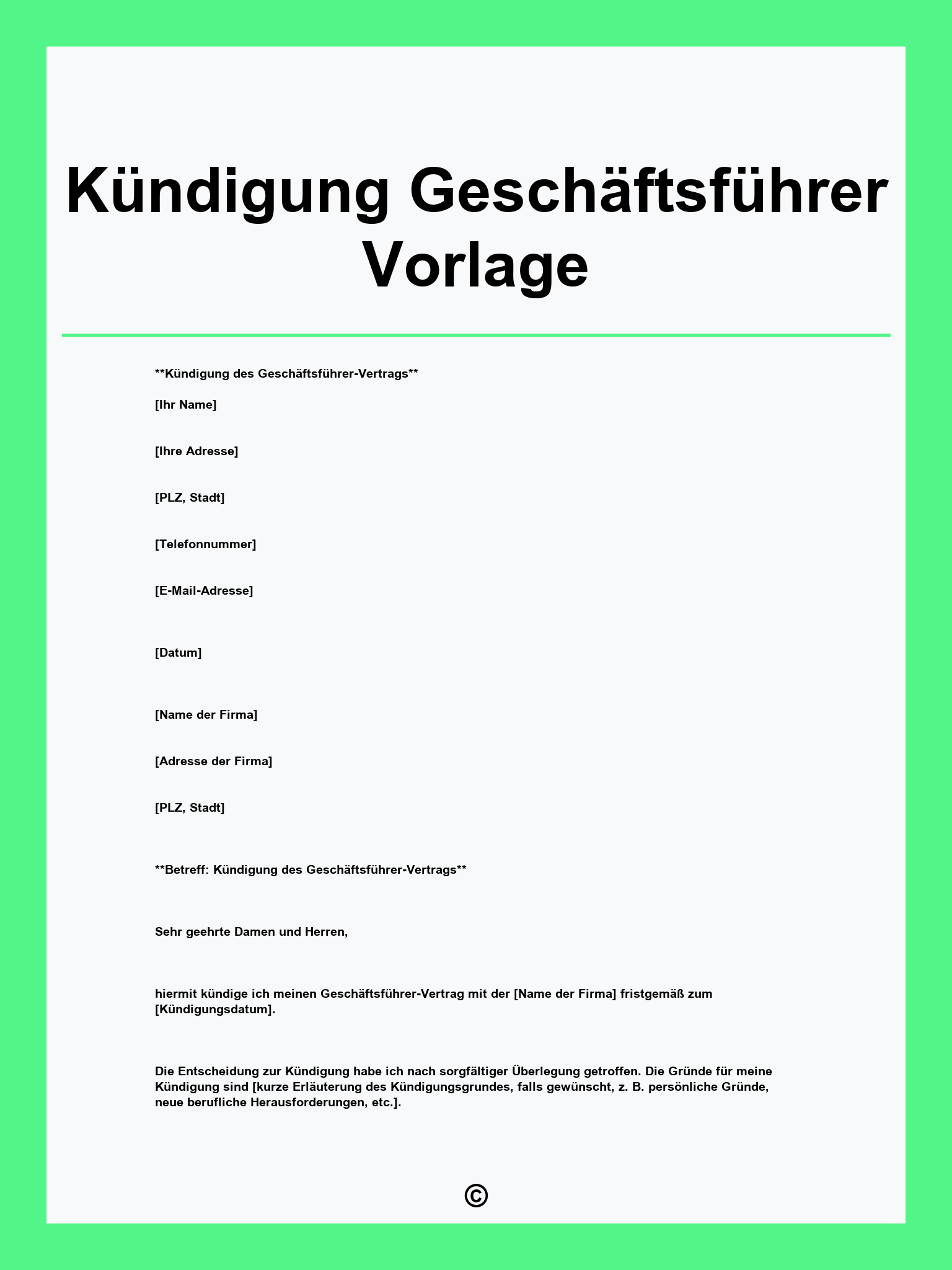 Kündigung Geschäftsführer Vorlage