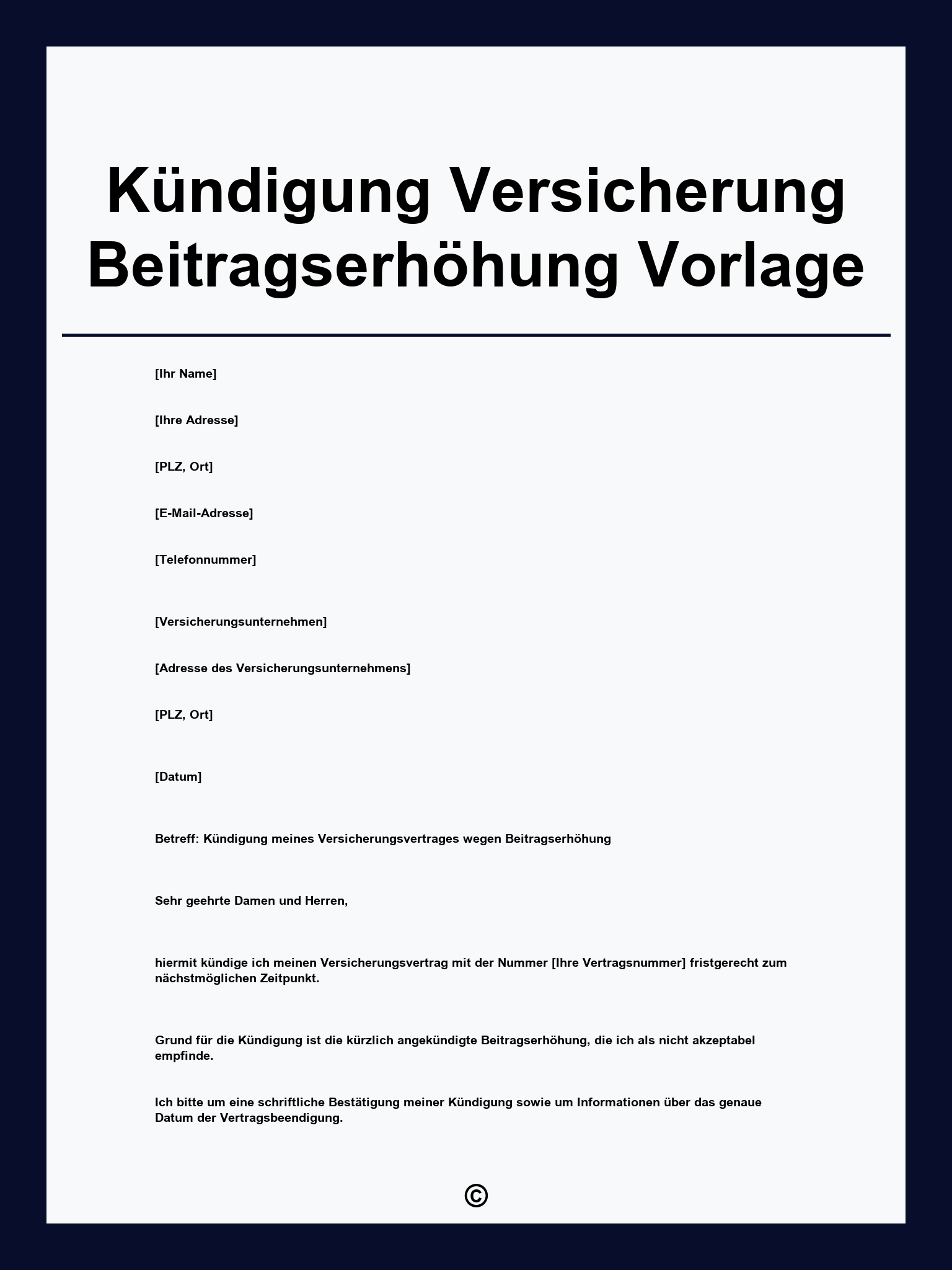 Kündigung Versicherung Beitragserhöhung Vorlage