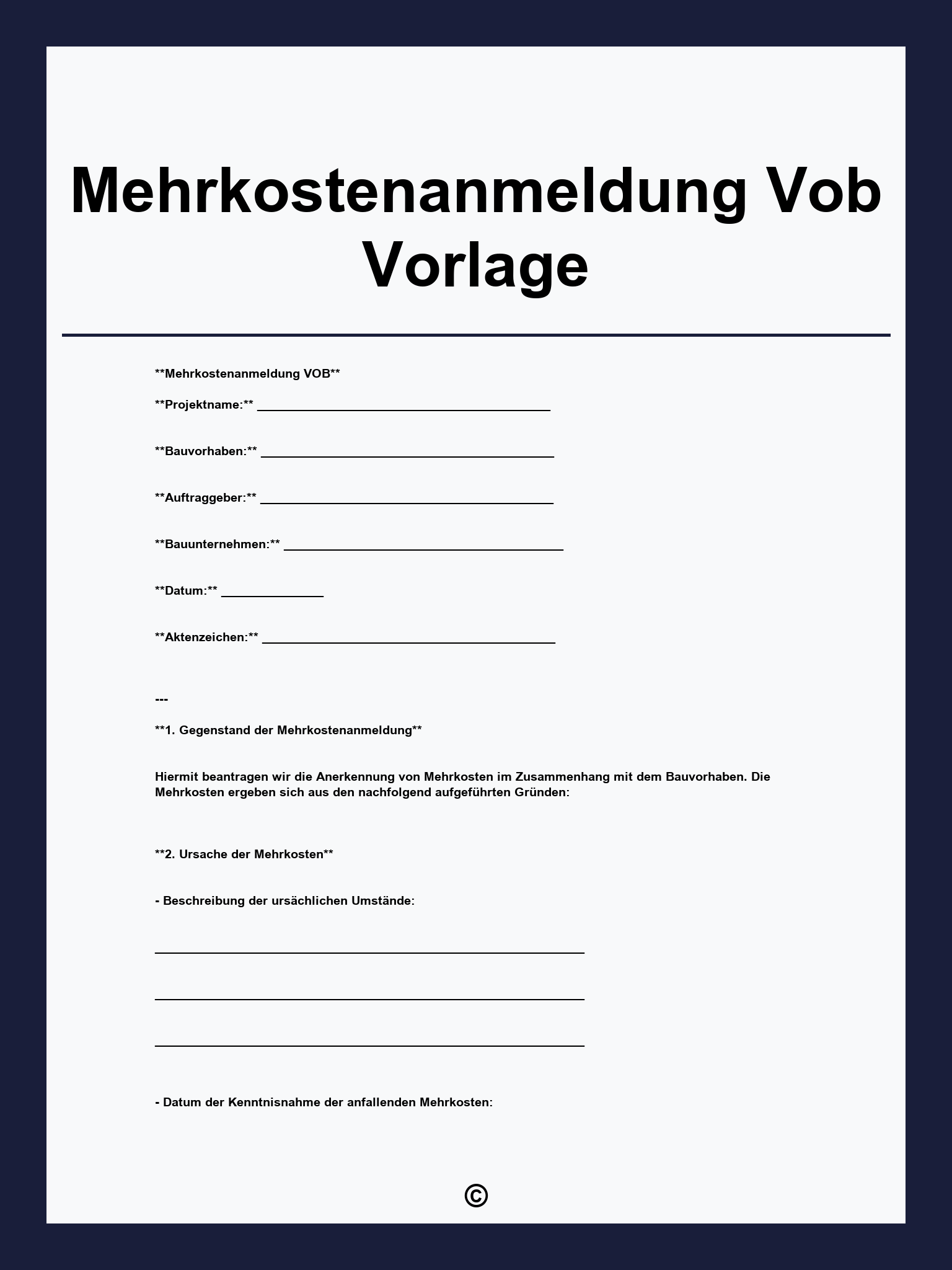 Mehrkostenanmeldung Vob Vorlage