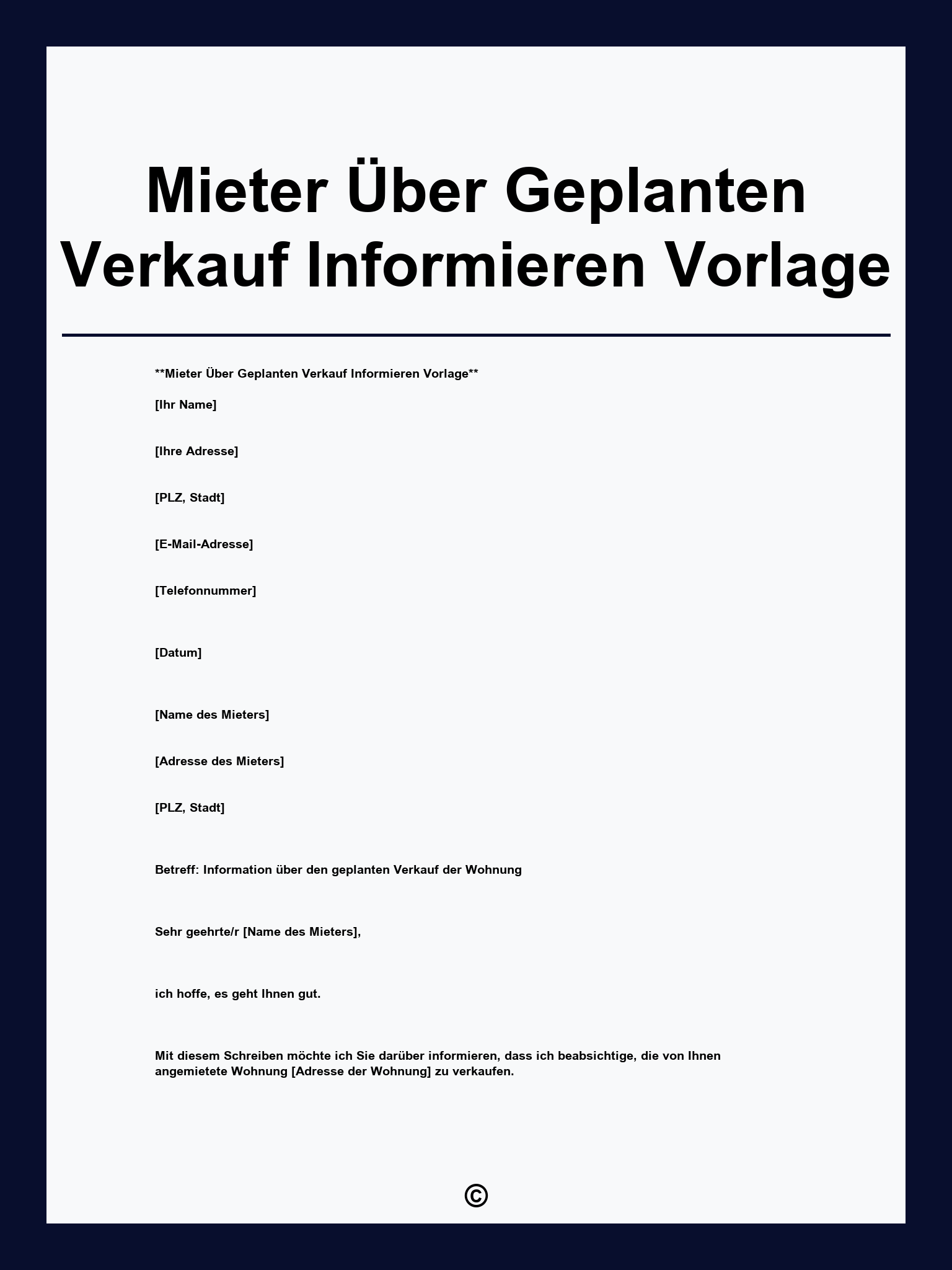 Mieter Über Geplanten Verkauf Informieren Vorlage