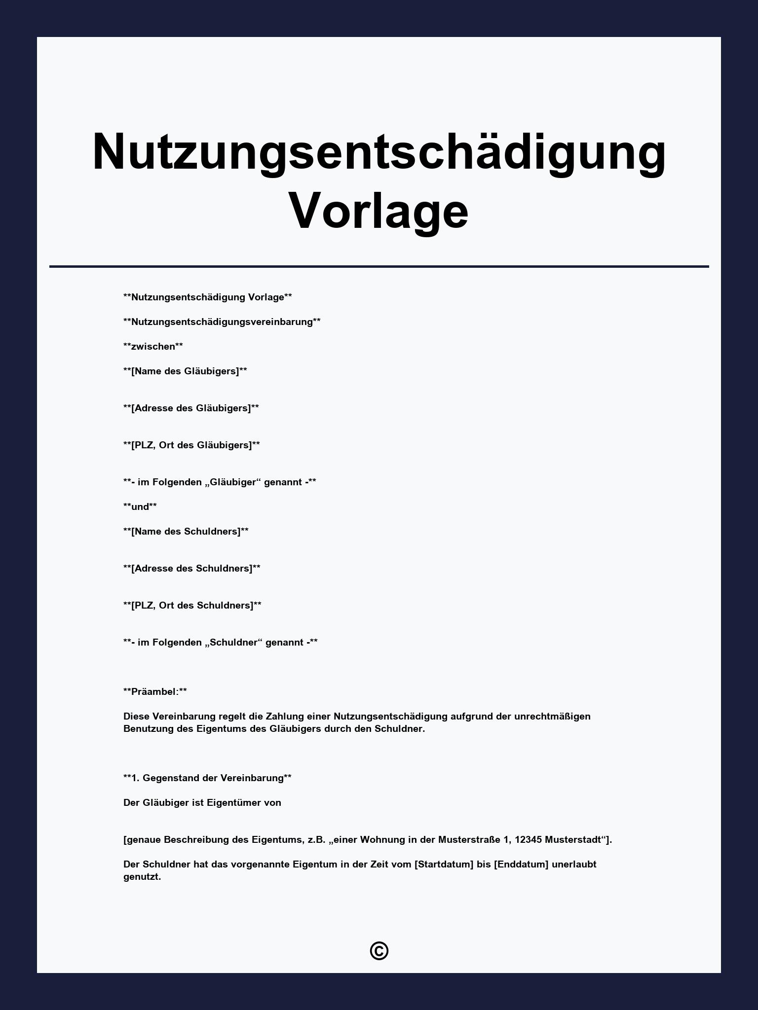 Nutzungsentschädigung Vorlage