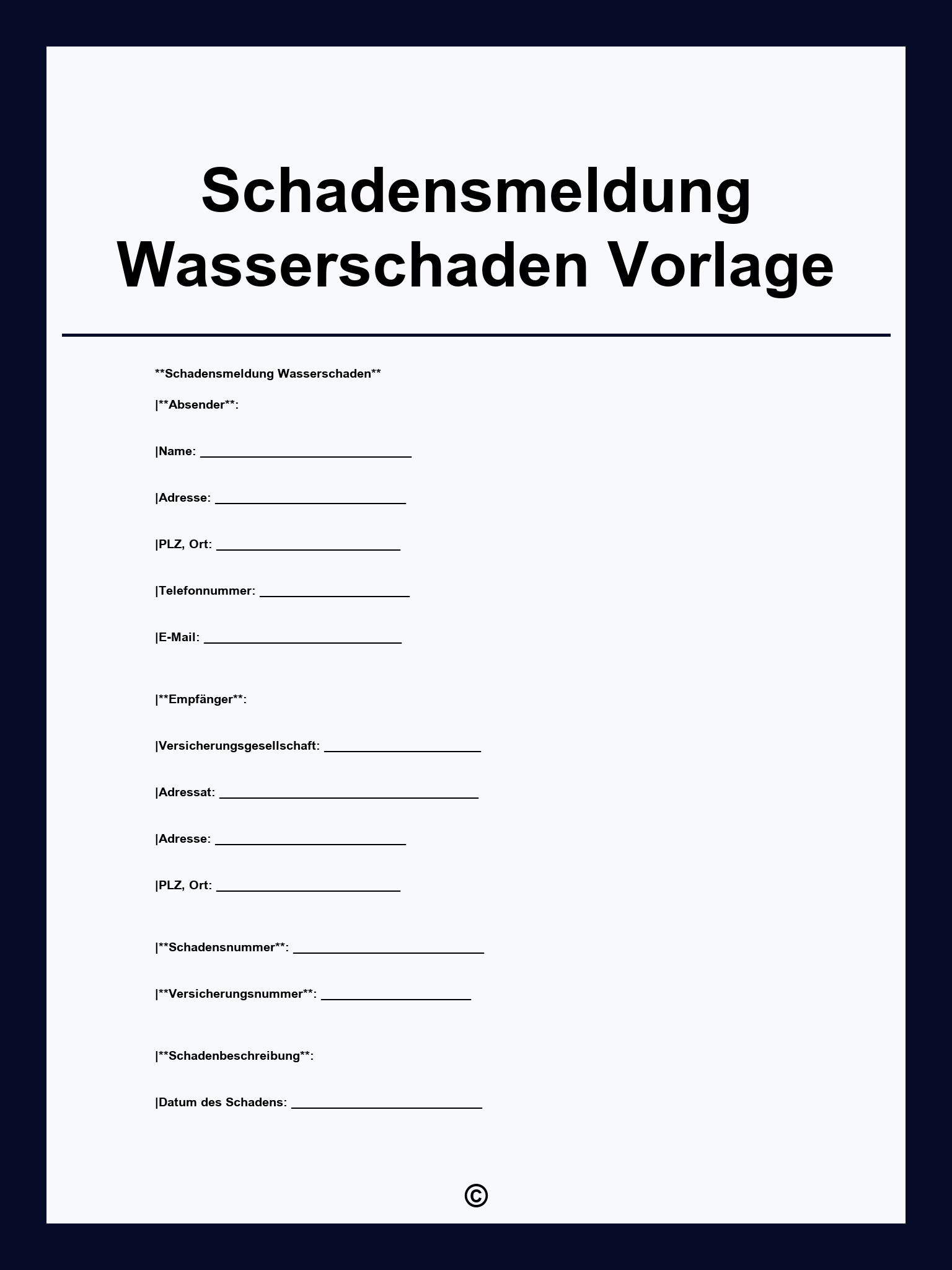 Schadensmeldung Wasserschaden Vorlage