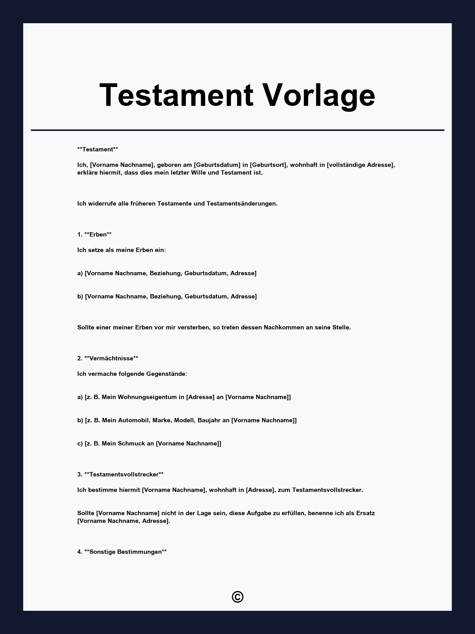 Testament Vorlage