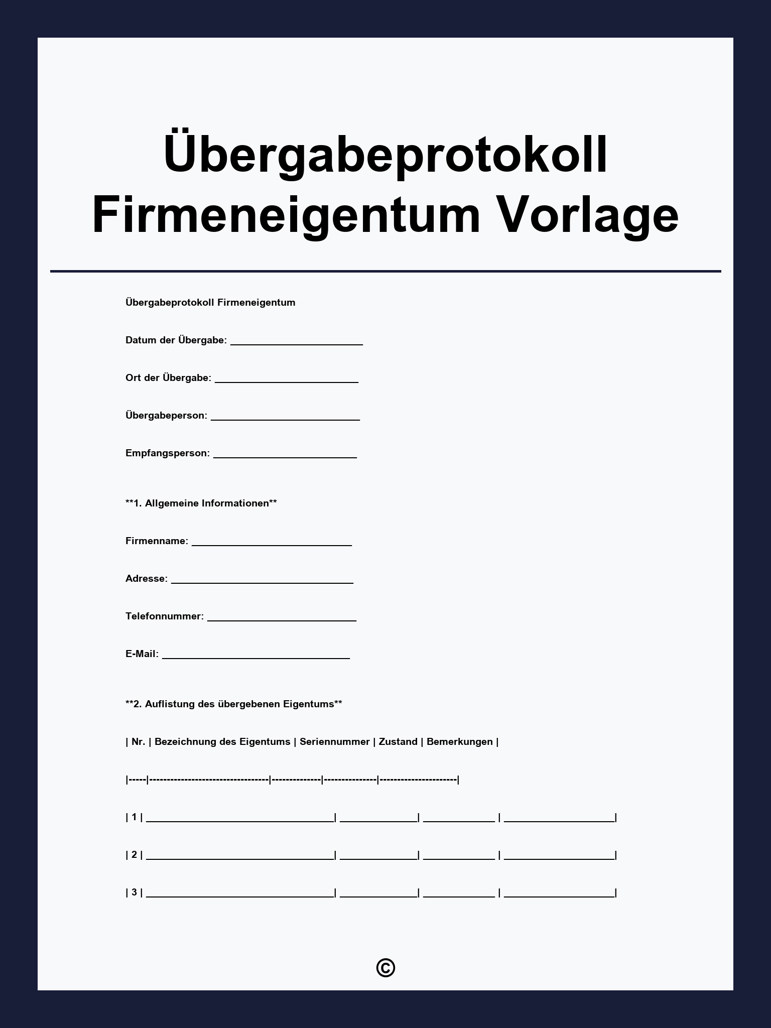 Übergabeprotokoll Firmeneigentum Vorlage
