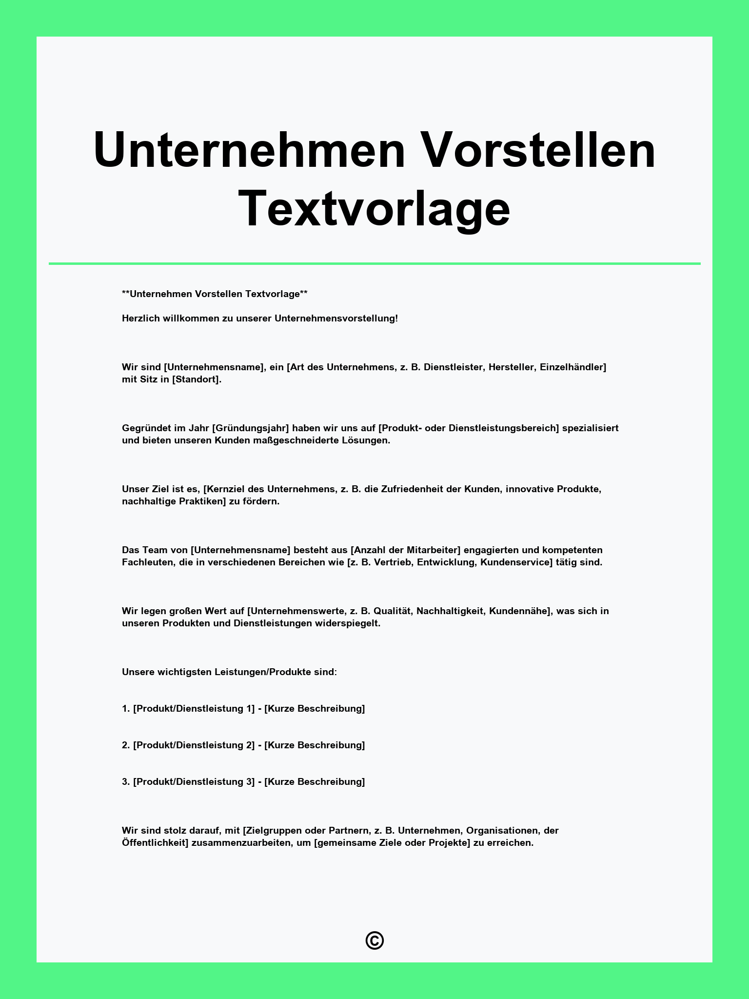 Unternehmen Vorstellen Textvorlage