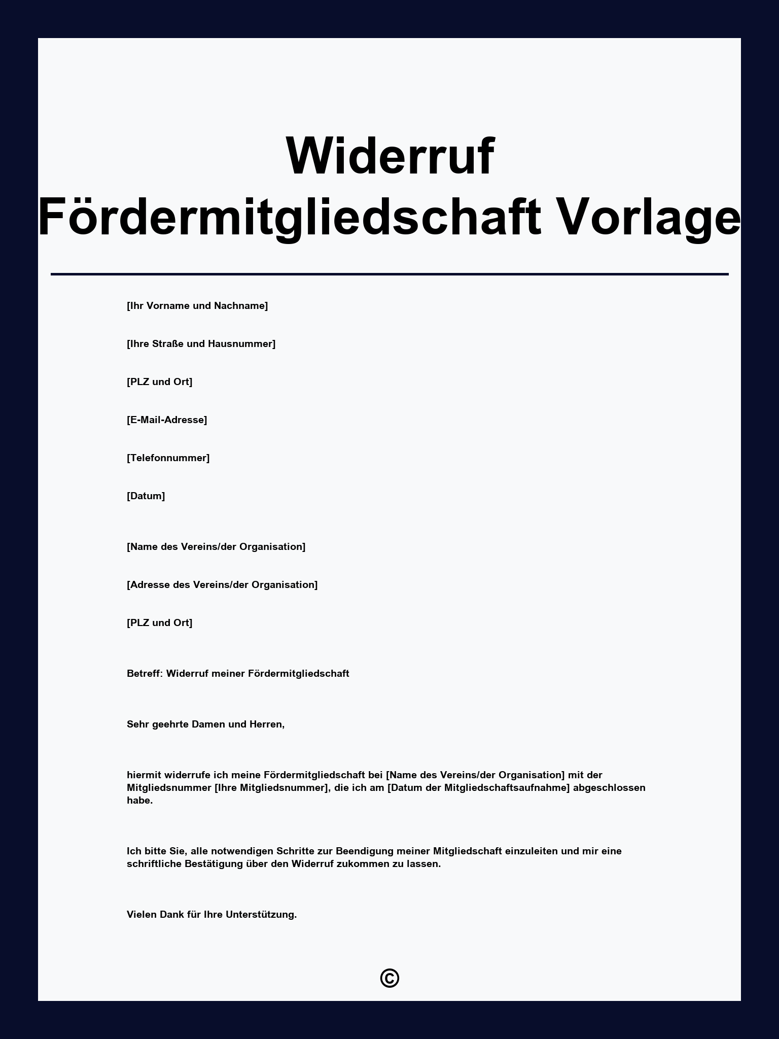 Widerruf Fördermitgliedschaft Vorlage