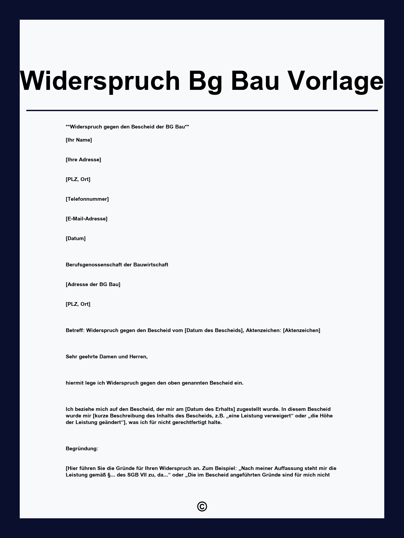 Widerspruch Bg Bau Vorlage