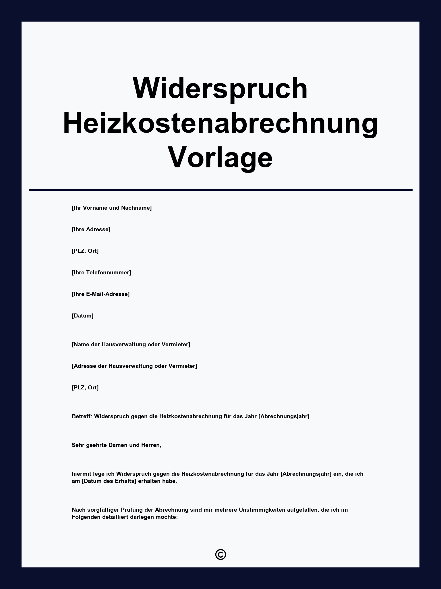 Widerspruch Heizkostenabrechnung Vorlage