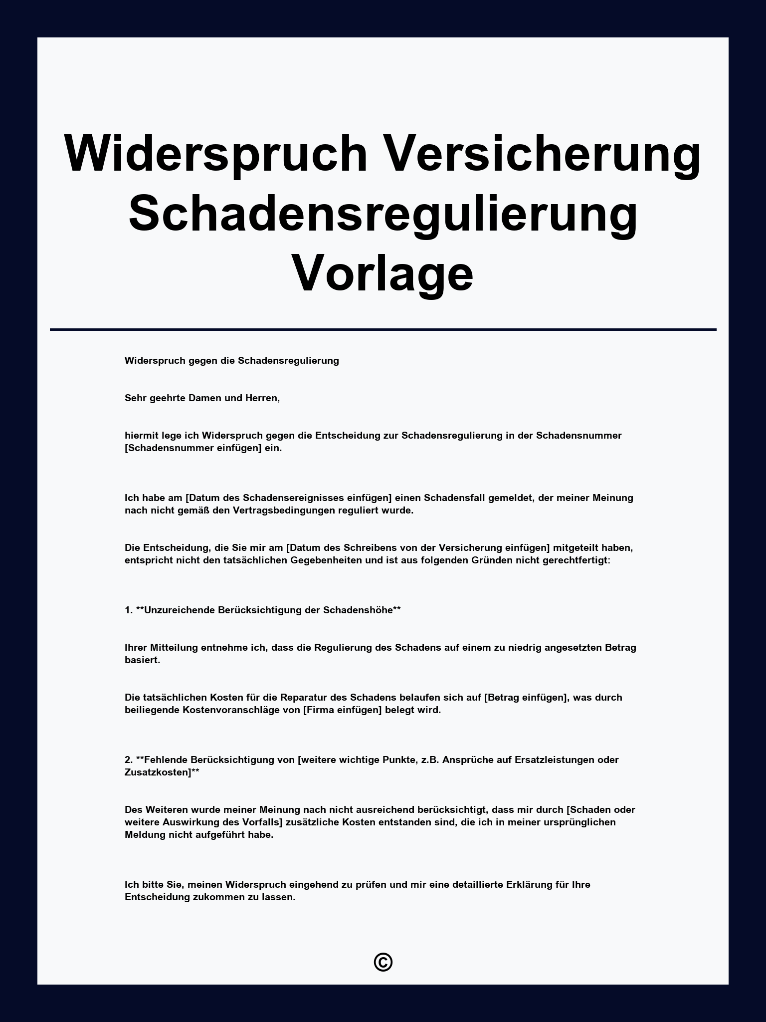 Widerspruch Versicherung Schadensregulierung Vorlage